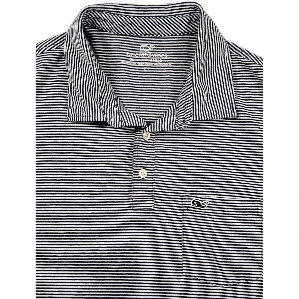 Vineyard Vines Edgartown Polo Mens Large Navy White Stripe Stretch Pima